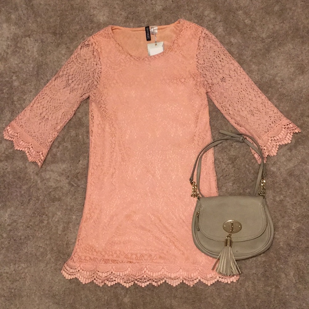 🌟SALE H&M Divided crochet dress, peach
